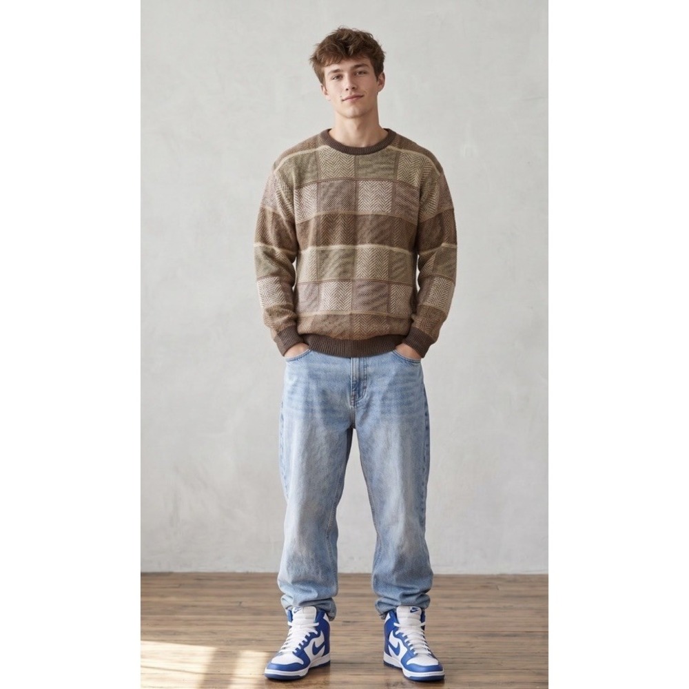 VTG Bill Blass Men's Chunky Knit Crewneck Sweater XL Earthtone Cosby 90's